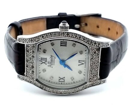 Affinity Diamond Watch Women Sterling Silver White Dial Leather Band Working