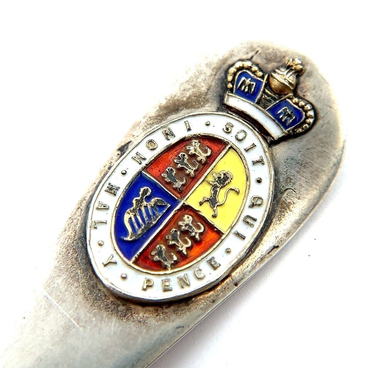 4.5” Honi Soit Qui Maly Pense Royal Coat of Arms 925 Sterling Silver Spoon 12g - Image 3