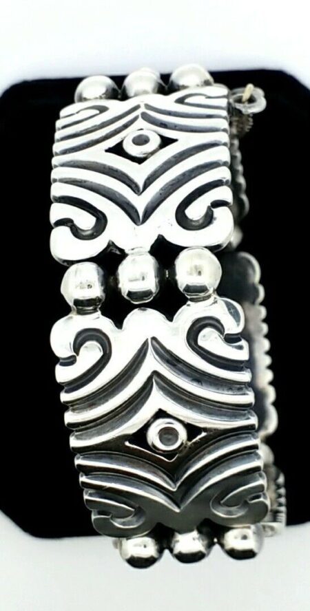 Mexican 925 Sterling Silver 5 Panel Link Heavy Bracelet 81.0 Grams