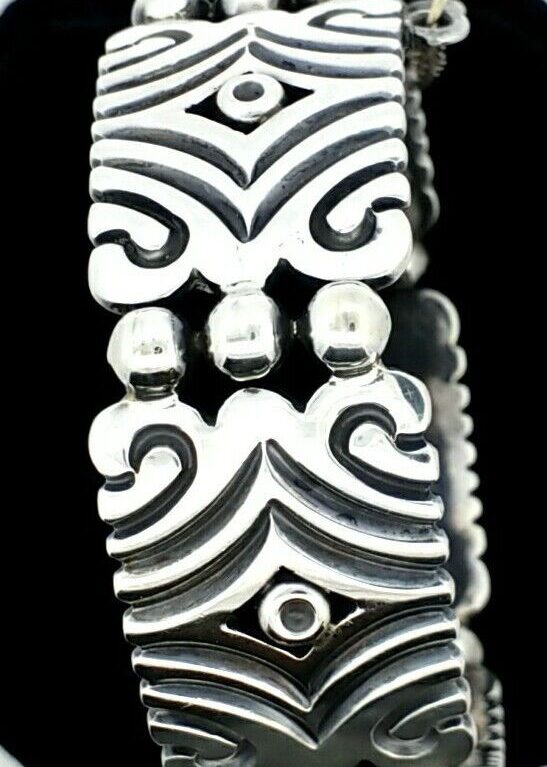 Mexican 925 Sterling Silver 5 Panel Link Heavy Bracelet 81.0 Grams