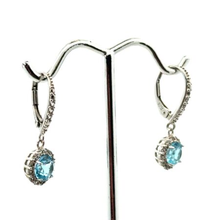 .925 Sterling Silver Blue Topaz & White Sapphire Halo Drop Earrings, 3.7g