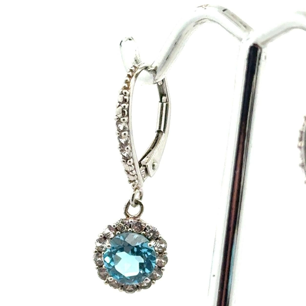 .925 Sterling Silver Blue Topaz & White Sapphire Halo Drop Earrings, 3.7g - Image 3