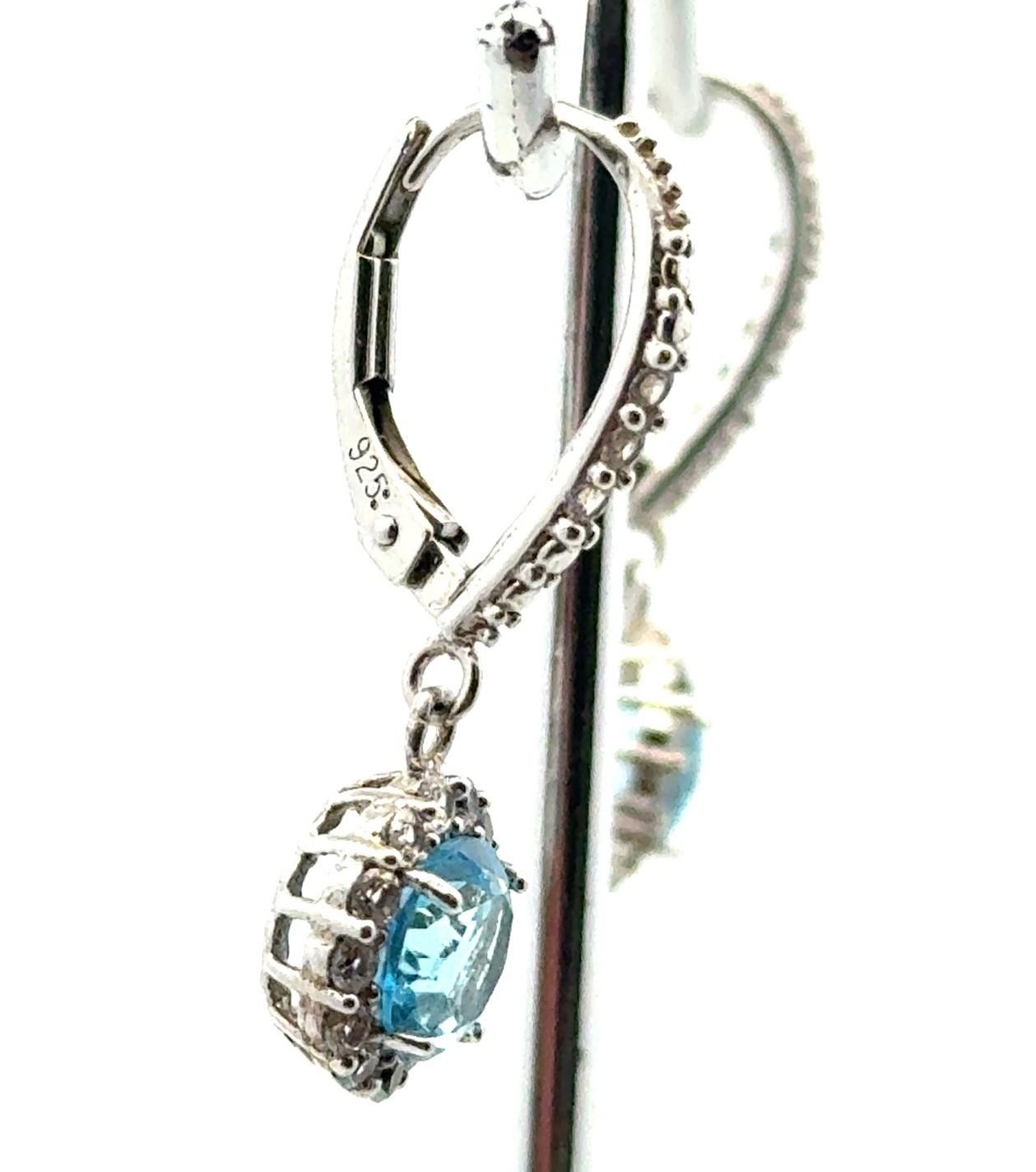 .925 Sterling Silver Blue Topaz & White Sapphire Halo Drop Earrings, 3.7g - Image 4