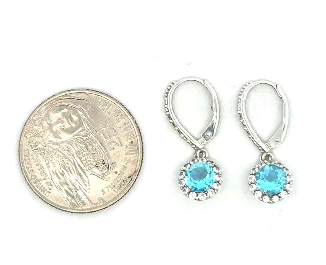 .925 Sterling Silver Blue Topaz & White Sapphire Halo Drop Earrings, 3.7g - Image 5