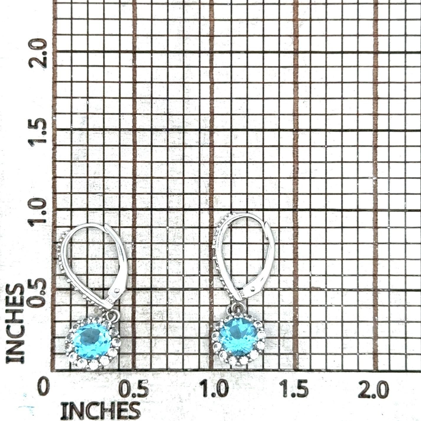 .925 Sterling Silver Blue Topaz & White Sapphire Halo Drop Earrings, 3.7g - Image 6