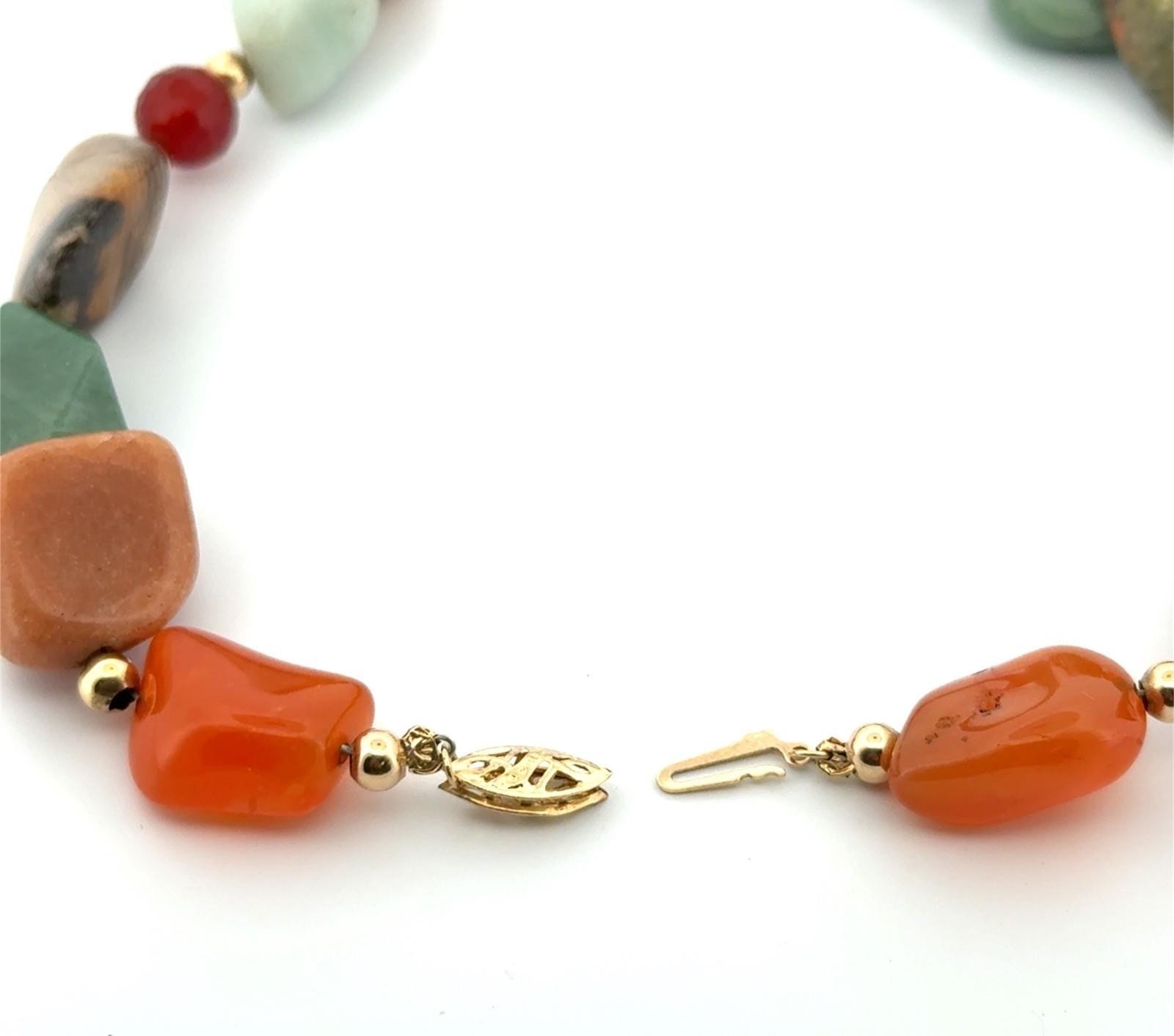 16” Polished Agate & Jade Beaded Necklace w/ 14k Gold Clasp & Beads 70.3g - Image 4