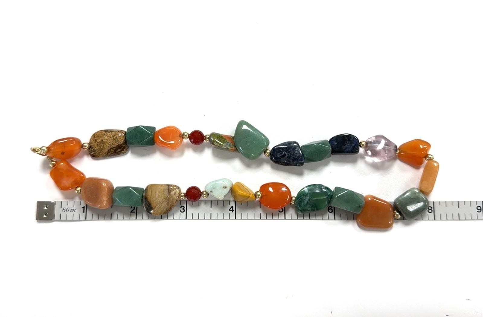 16” Polished Agate & Jade Beaded Necklace w/ 14k Gold Clasp & Beads 70.3g - Image 6