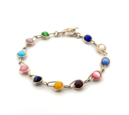 7” Vintage 925 Sterling Silver Multi-Color Cat’s Eye Bracelet 12.7g