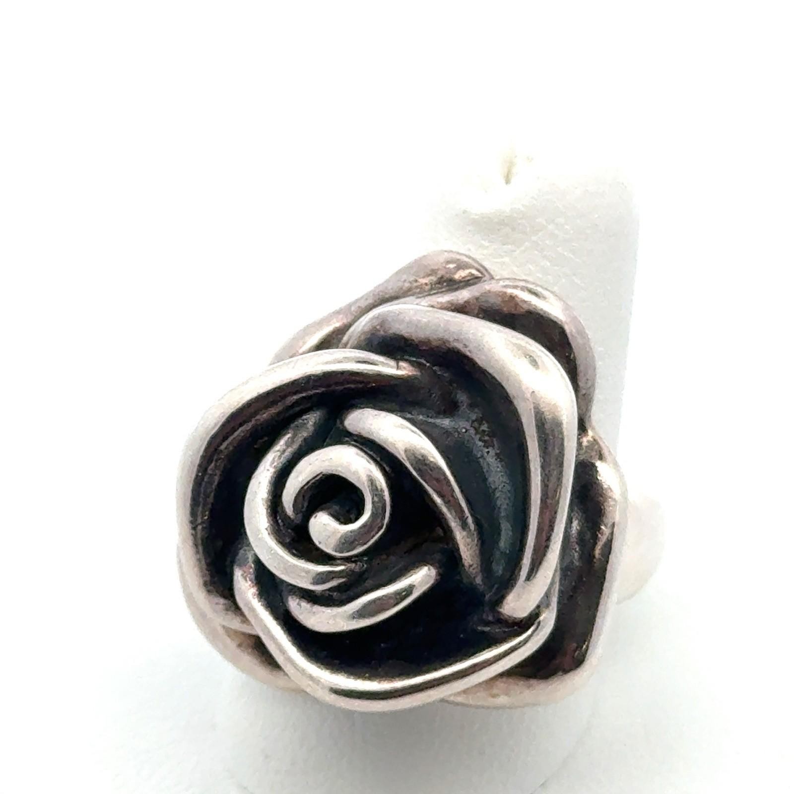 Vintage 925 Sterling Silver Rose Flower Ring, Size-8, 8.5g - Image 4