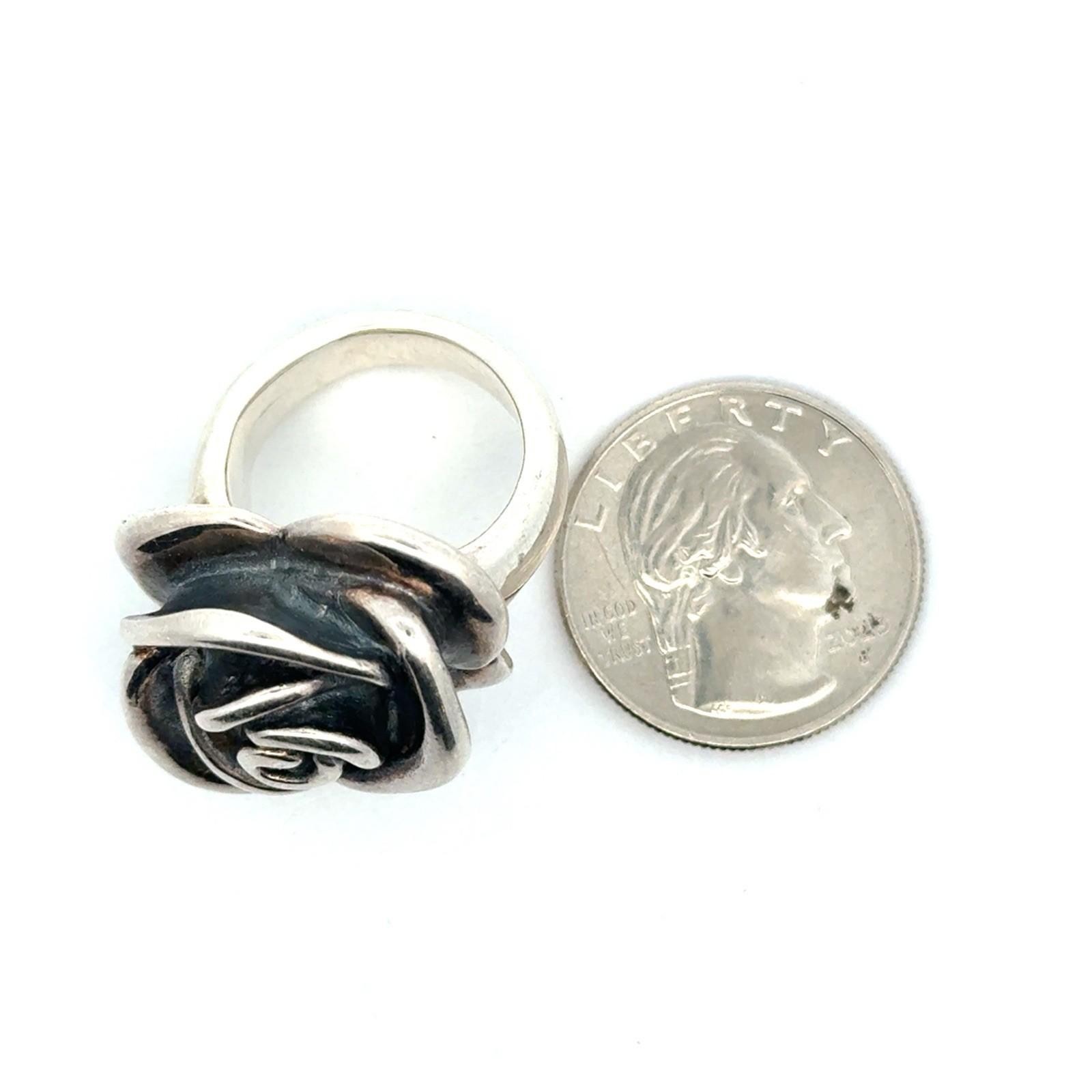 Vintage 925 Sterling Silver Rose Flower Ring, Size-8, 8.5g - Image 9