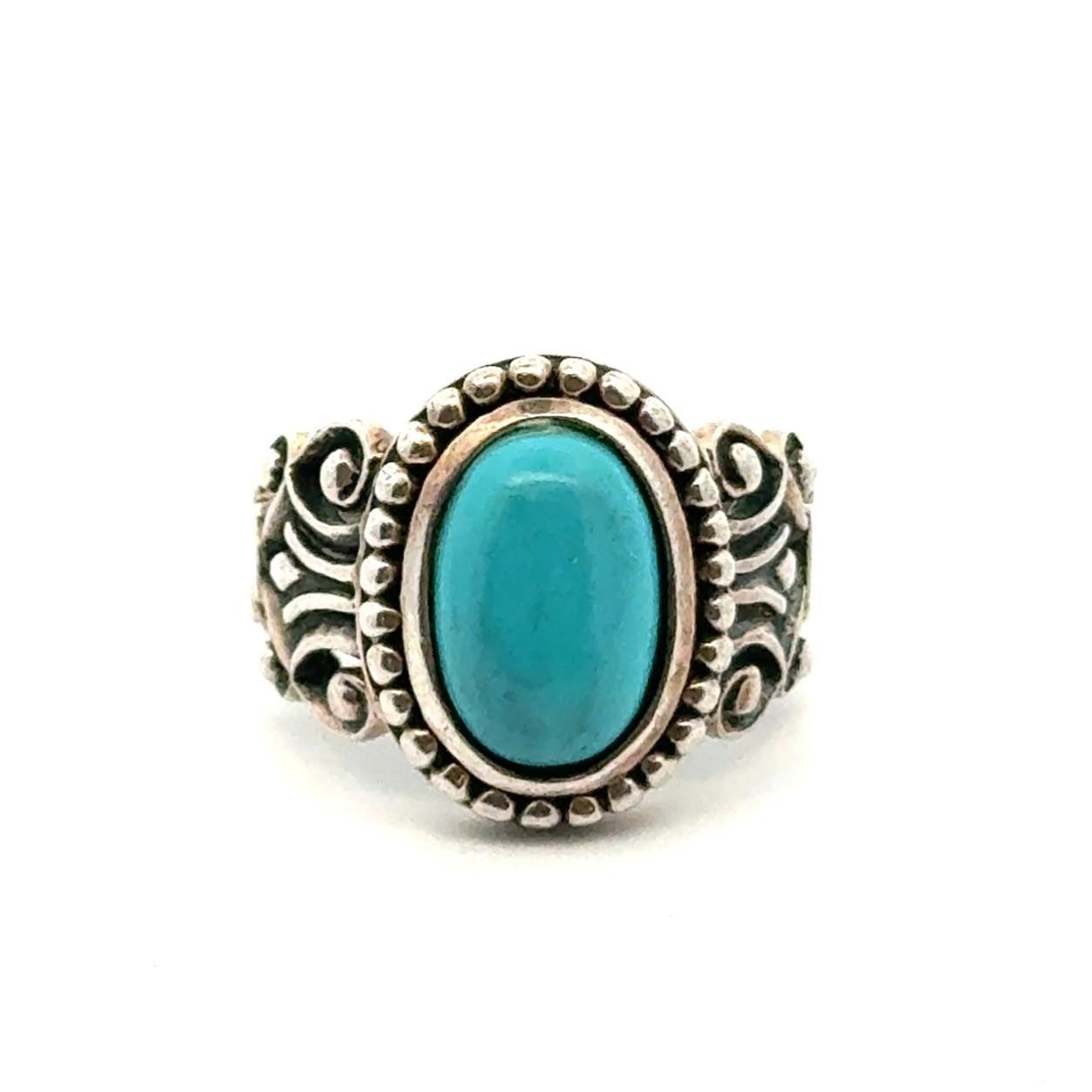Vintage Avon .925 Sterling Silver Blue Simulated Turquoise Ring Size-6, 6.7g - Image 2
