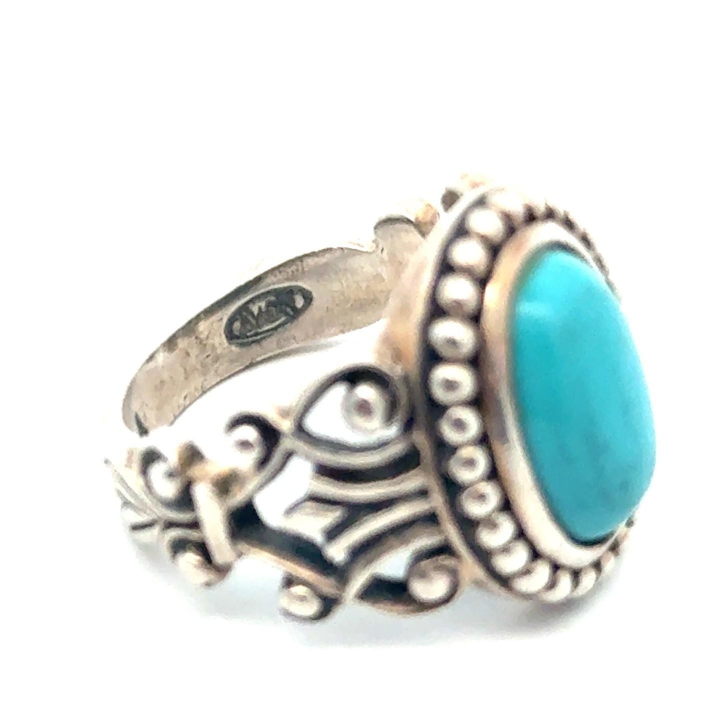 Vintage Avon .925 Sterling Silver Blue Simulated Turquoise Ring Size-6, 6.7g - Image 4