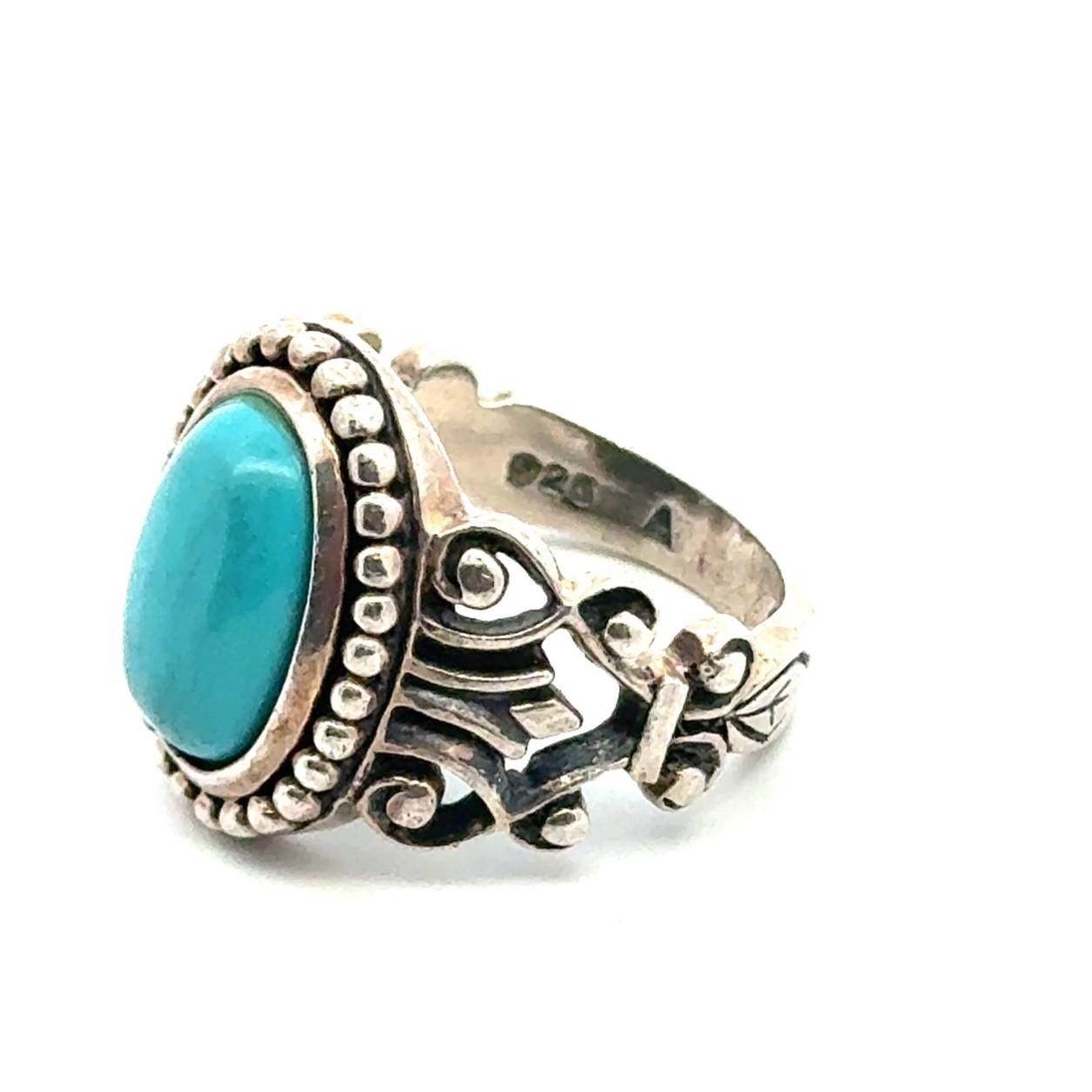 Vintage Avon .925 Sterling Silver Blue Simulated Turquoise Ring Size-6, 6.7g - Image 5