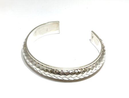 7” x 13.7mm Woven Solid Back Cuff Bracelet 925 Sterling Silver 28.9g