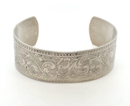 WEH Sterling Silver Parsley Spiral Scroll 7.5” x 0.94" Cuff Bracelet -33.3 Grams