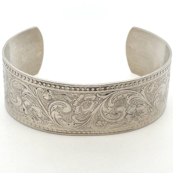 WEH Sterling Silver Parsley Spiral Scroll 7.5” x 0.94" Cuff Bracelet -33.3 Grams