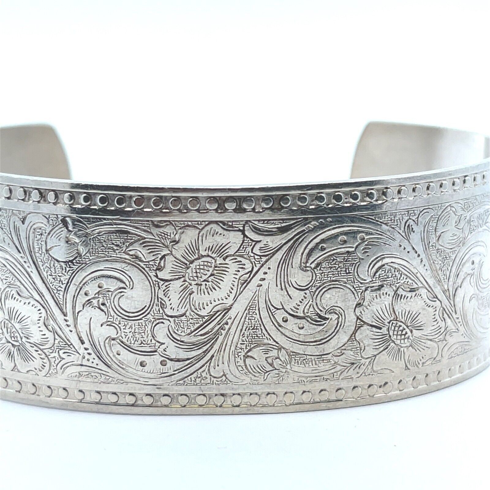 WEH Sterling Silver Parsley Spiral Scroll 7.5” x 0.94" Cuff Bracelet -33.3 Grams - Image 3