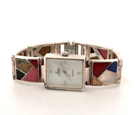 6” Aria Quartz Ladies Wristwatch w/ 925 Sterling Silver Multi-Stone Watch Band