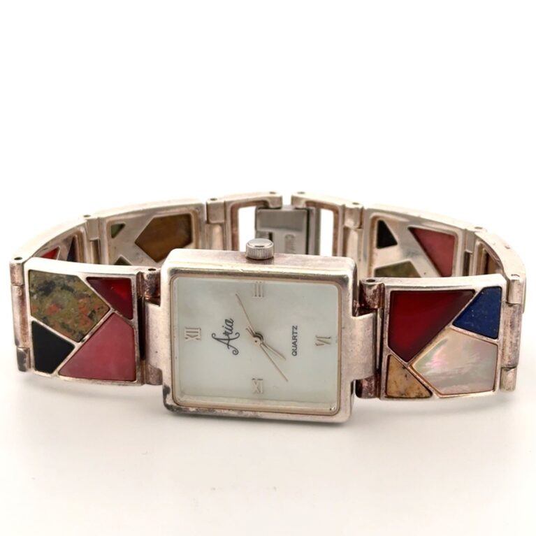 6” Aria Quartz Ladies Wristwatch w/ 925 Sterling Silver Multi-Stone Watch Band