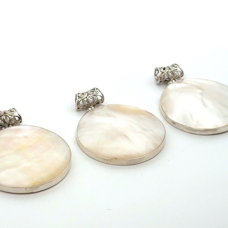 .925 Sterling Silver, Mother Of Pearl Face, Resin Back Pendant, 3 Avail., 12.5g