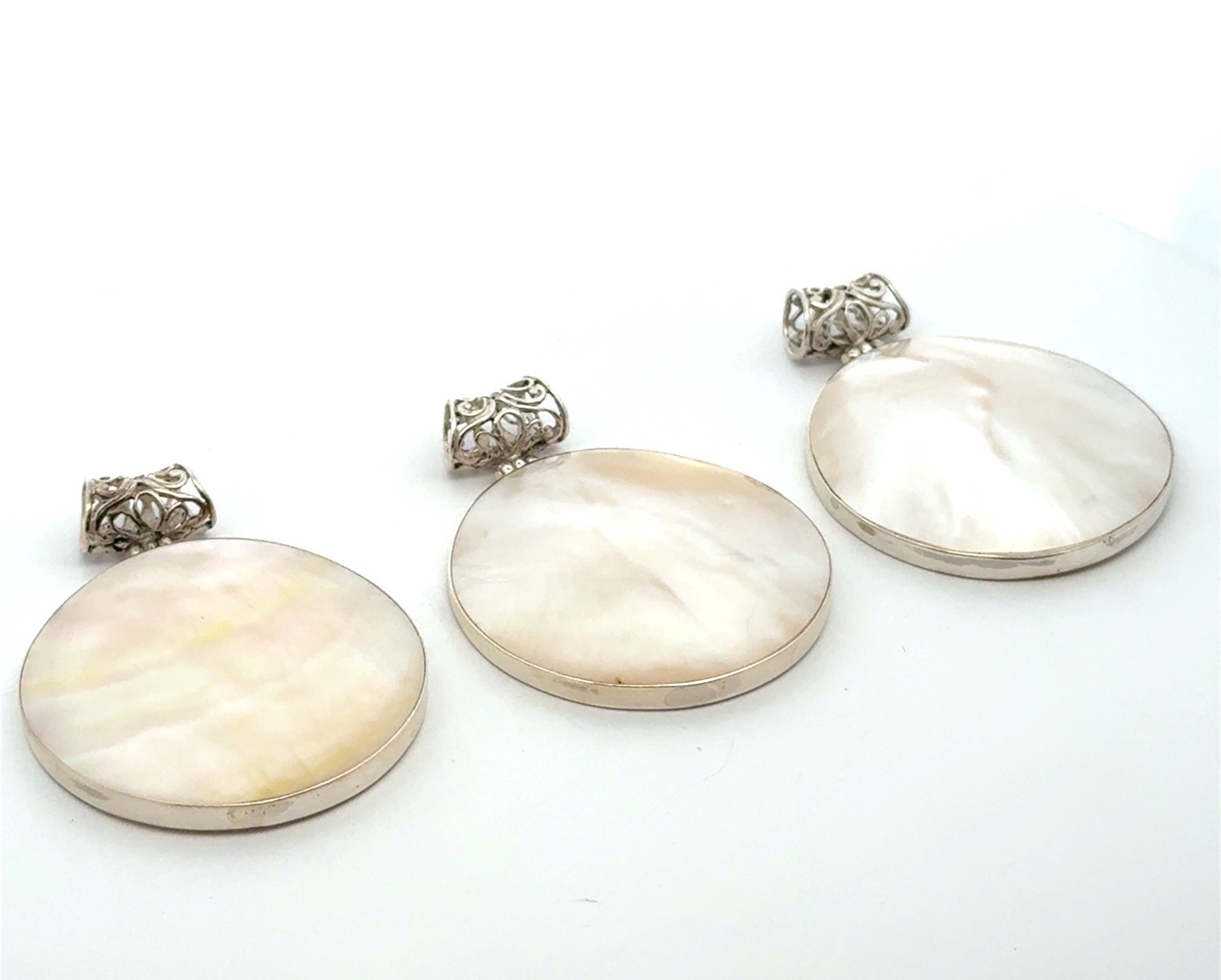 .925 Sterling Silver, Mother Of Pearl Face, Resin Back Pendant, 3 Avail., 12.5g