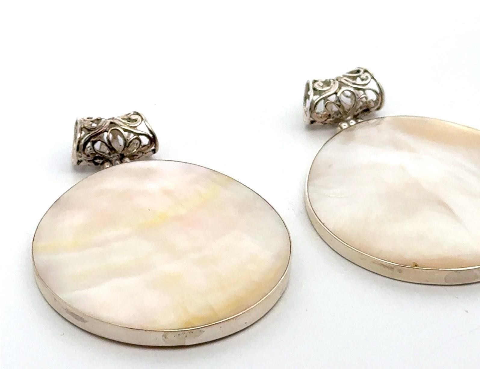 .925 Sterling Silver, Mother Of Pearl Face, Resin Back Pendant, 3 Avail., 12.5g - Image 2