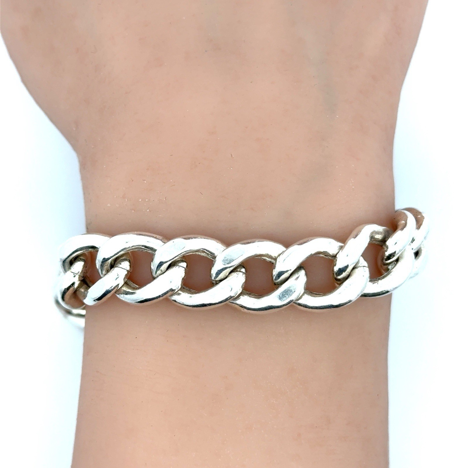 8” .925 Sterling Silver Cuban Link Bracelet, Made In Italy, 21.8g