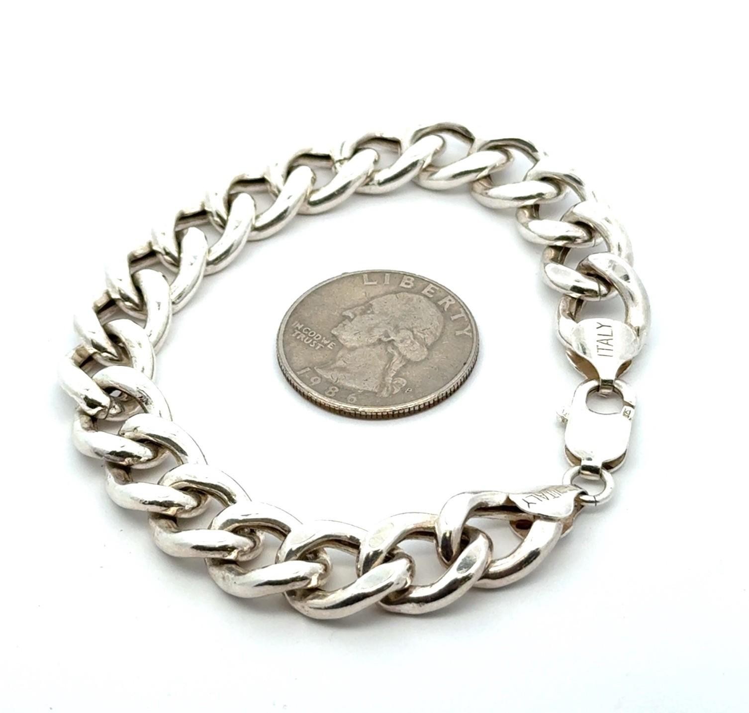 8” .925 Sterling Silver Cuban Link Bracelet, Made In Italy, 21.8g - Image 4