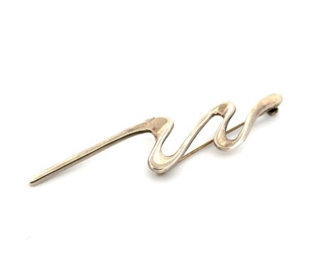 925 Sterling Silver Scribble Zig-Zag Brooch Pin 8.5g