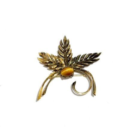 Welis Sterling 925 Sterling Silver Gold Vermeil Tigers Eye Spray Brooch/Pin 6g
