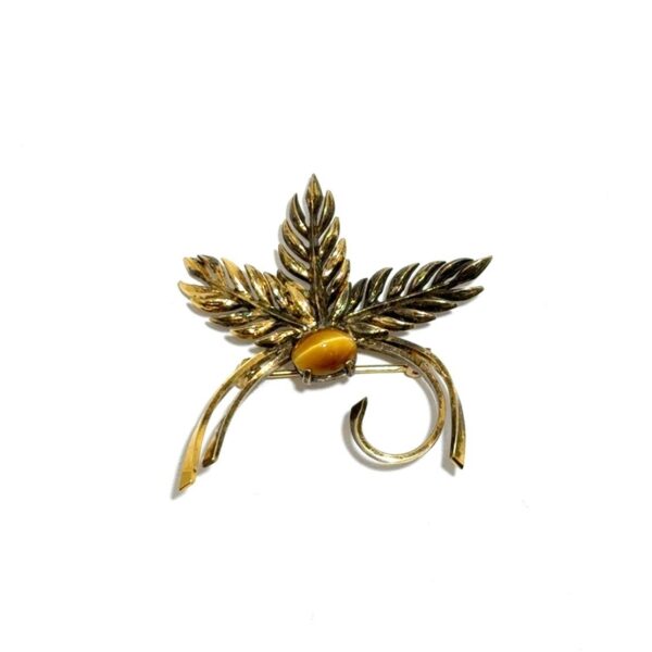 Welis Sterling 925 Sterling Silver Gold Vermeil Tigers Eye Spray Brooch/Pin 6g