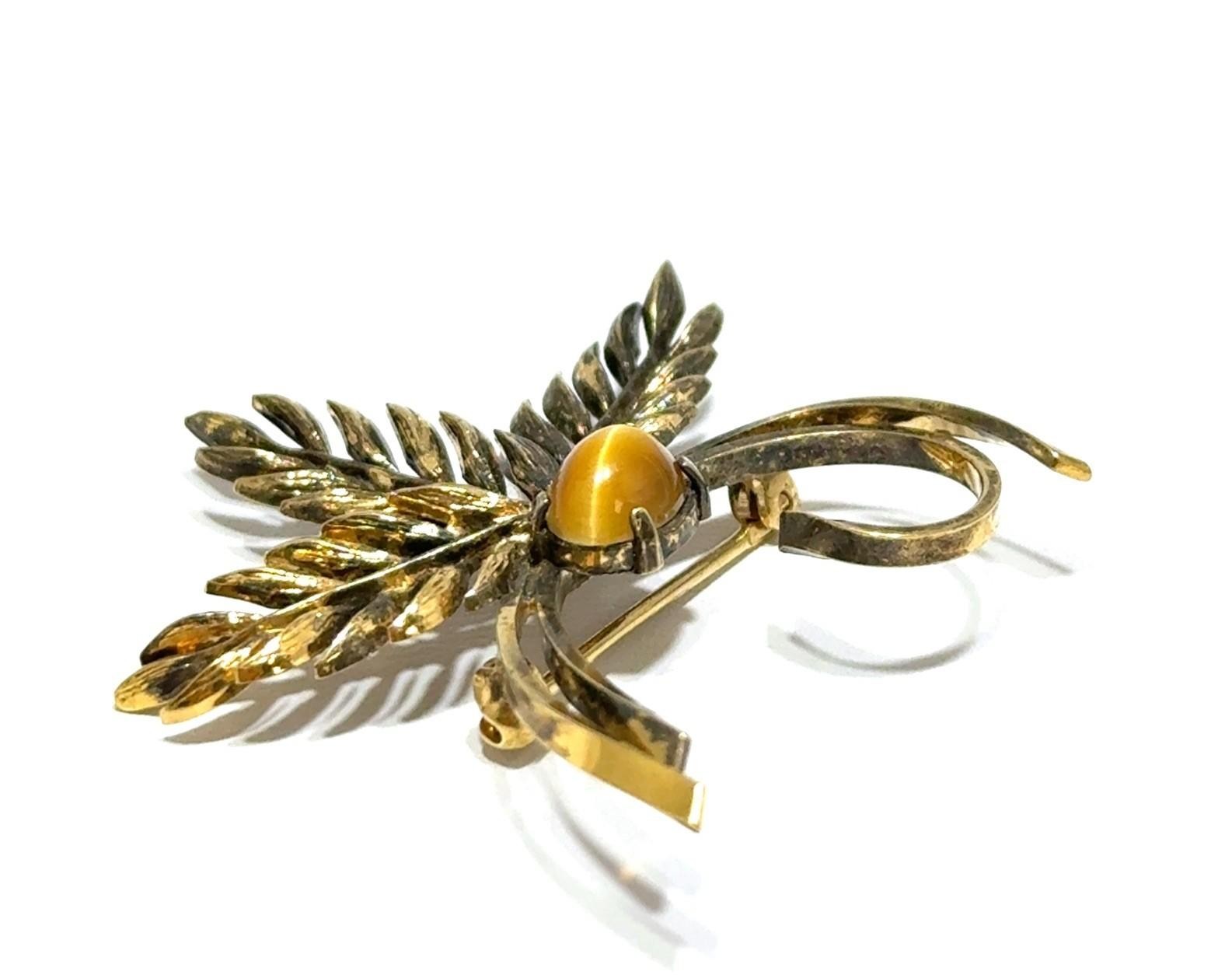 Welis Sterling 925 Sterling Silver Gold Vermeil Tigers Eye Spray Brooch/Pin 6g - Image 3