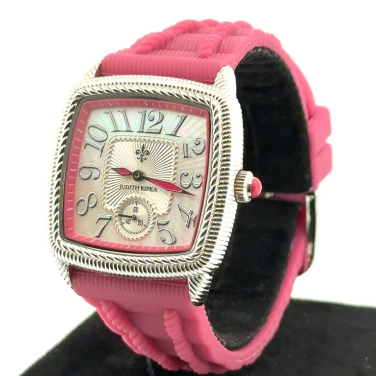 33mm Judith Ripka MOP Dial Pink Accented Ladies Quartz Wristwatch Silicone Strap