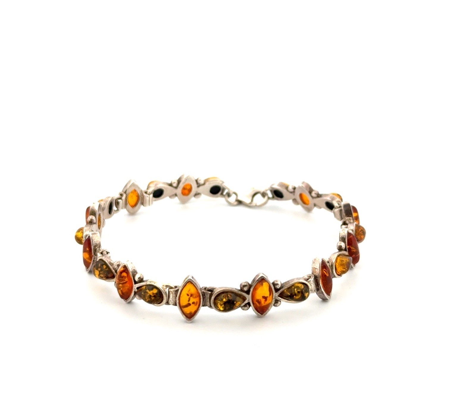 6” Vintage 925 Sterling Silver Baltic Amber Marquise & Pear Bracelet 10.7g