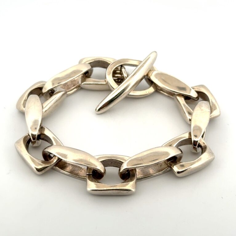 6.5” 925 Sterling Silver Chain Link Toggle Clasp Bracelet 55.3g