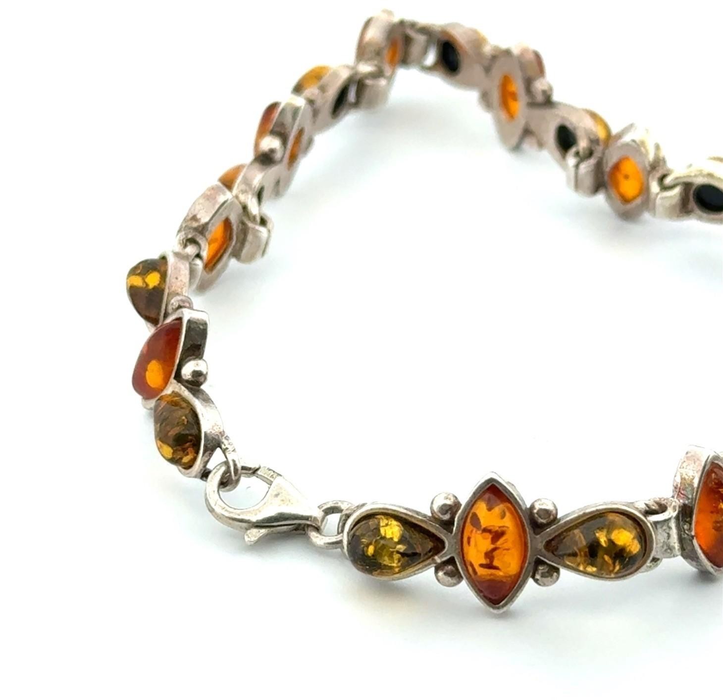 6” Vintage 925 Sterling Silver Baltic Amber Marquise & Pear Bracelet 10.7g - Image 4