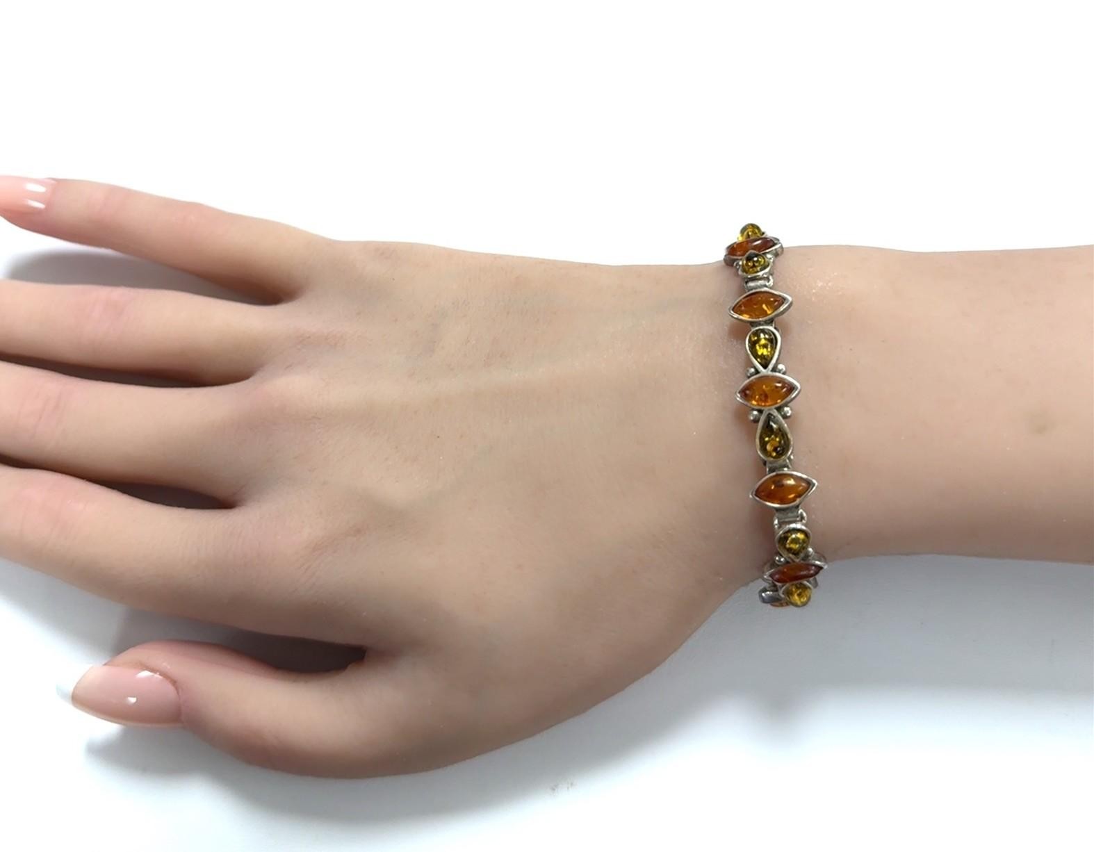 6” Vintage 925 Sterling Silver Baltic Amber Marquise & Pear Bracelet 10.7g - Image 5