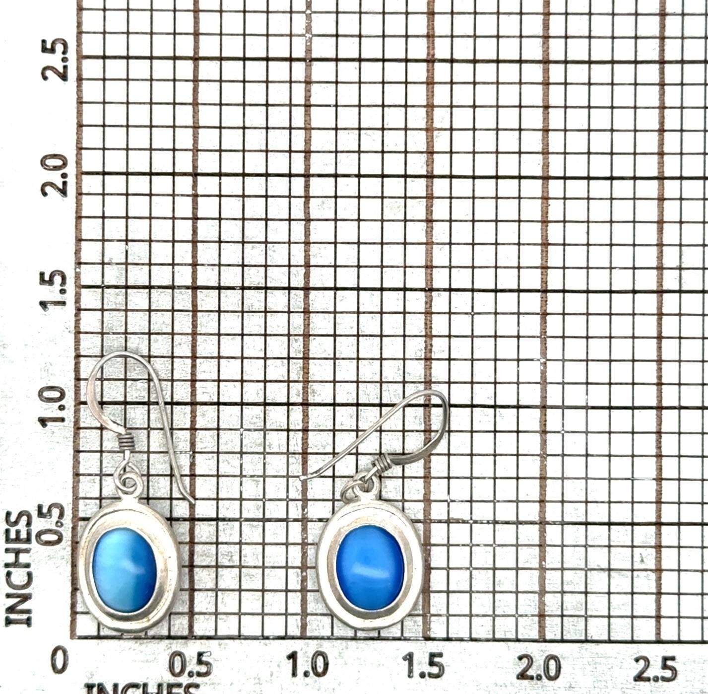 .925 Sterling Silver Blue Cat’s Eye Oval Cabochon Dangle Earrings, 3.5g - Image 11