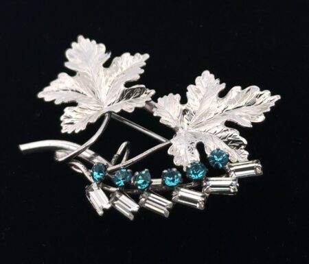 Vintage 1940s Carl Art 925 Sterling Silver Maple Leaf Brooch w/ Gemstones 5.7g
