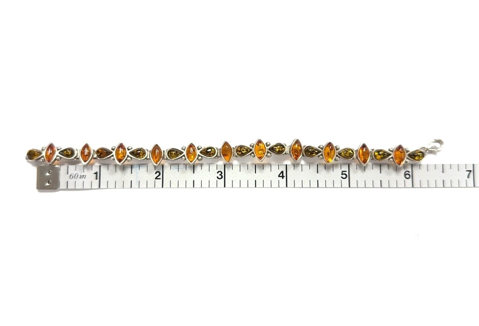 6” Vintage 925 Sterling Silver Baltic Amber Marquise & Pear Bracelet 10.7g - Image 7
