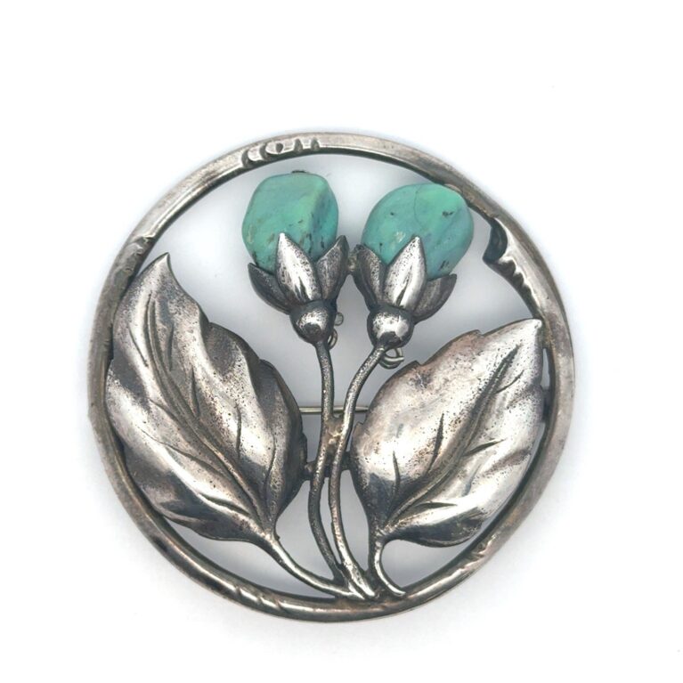 .925 Sterling Silver Turquoise Tulips Brooch/Pin, 25.5g