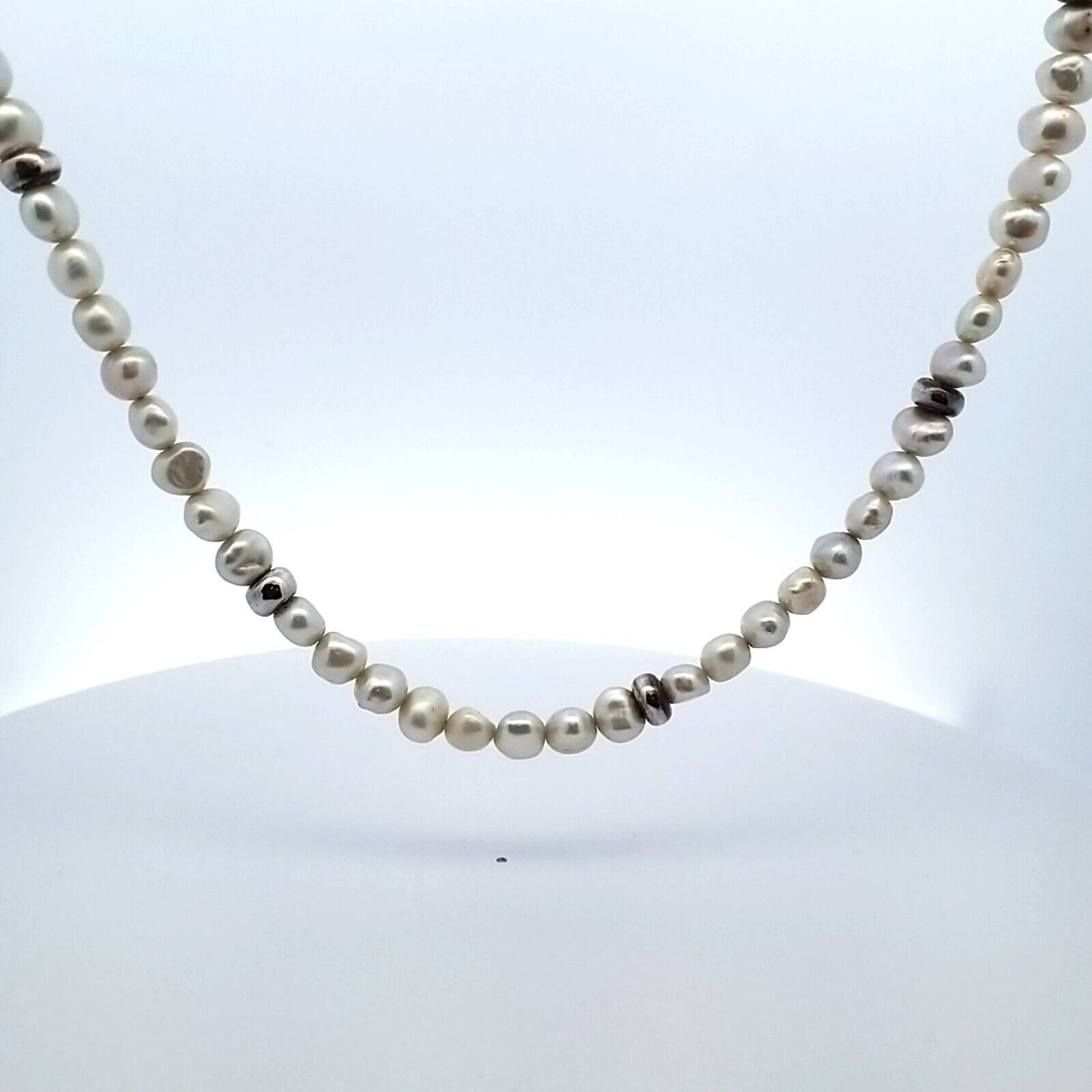 Freshwater Pearls & Sterling Silver Spacers 17" Necklace 34.8 Grams