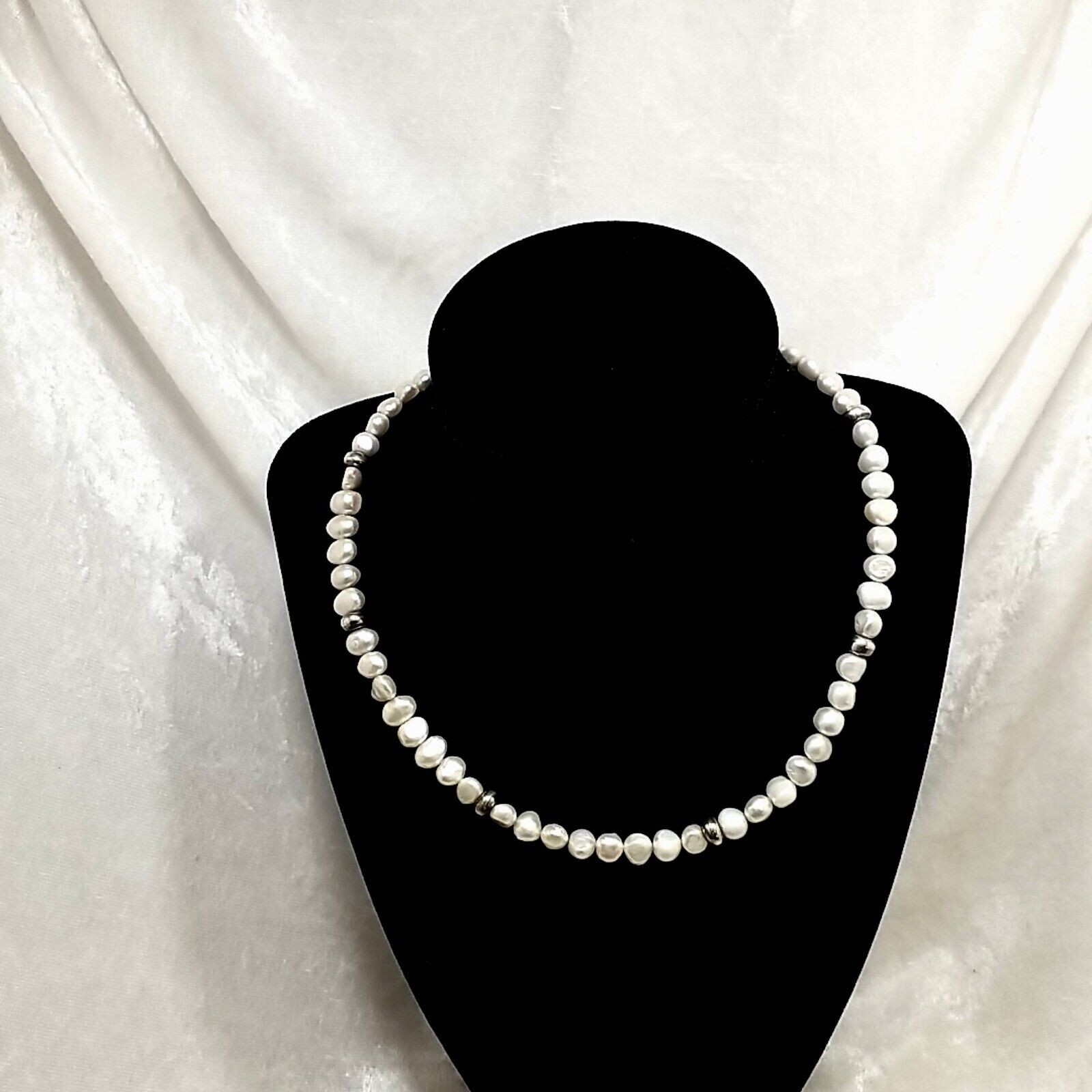 Freshwater Pearls & Sterling Silver Spacers 17" Necklace 34.8 Grams - Image 2