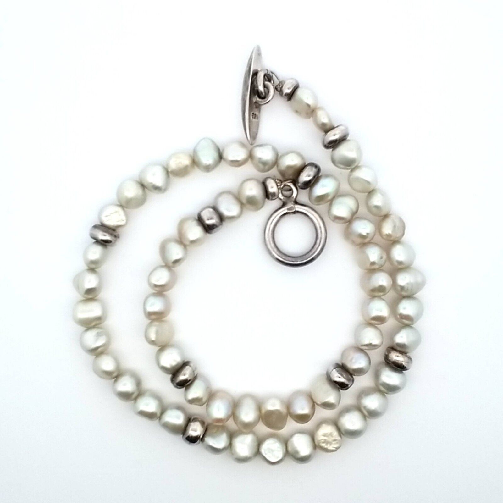 Freshwater Pearls & Sterling Silver Spacers 17" Necklace 34.8 Grams - Image 3