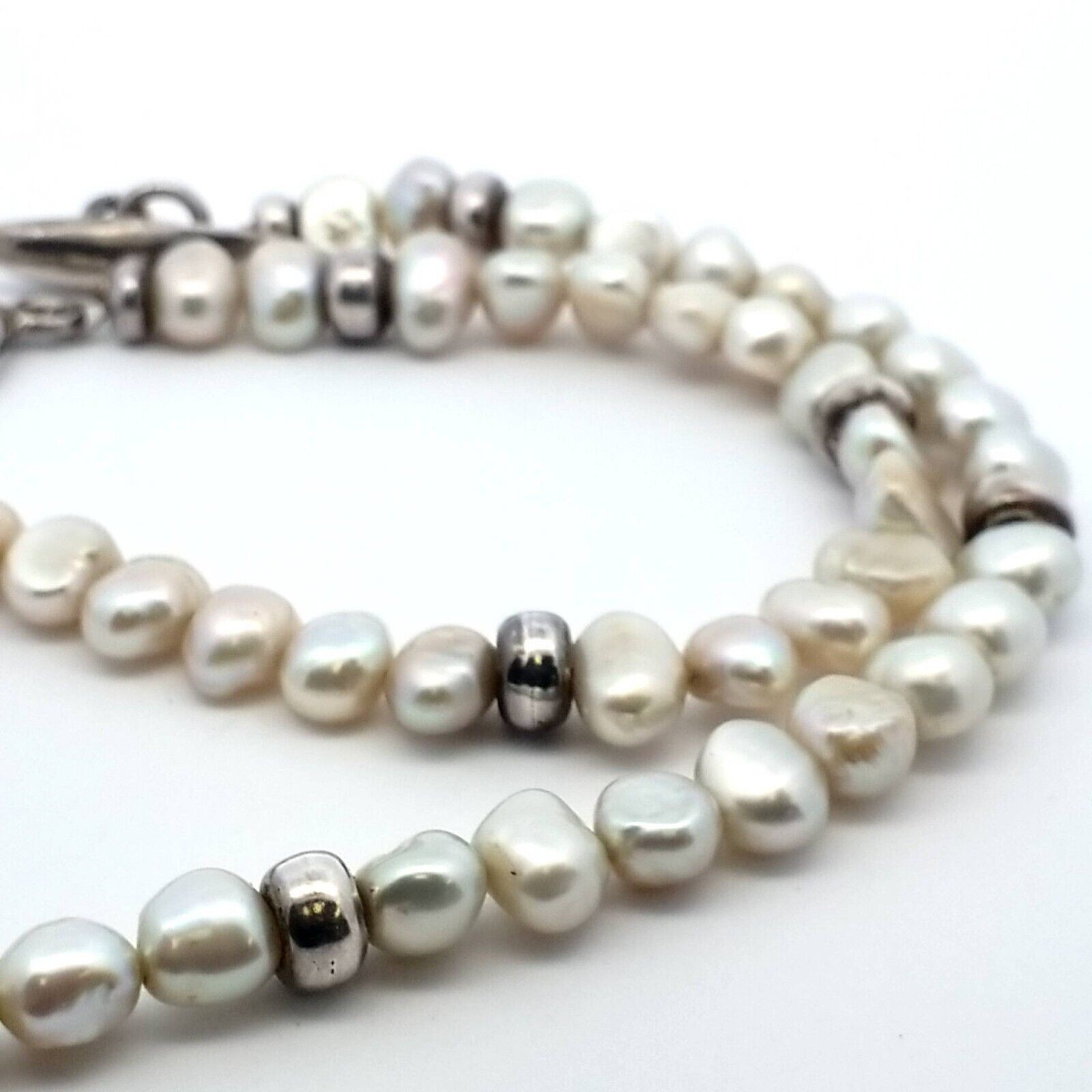 Freshwater Pearls & Sterling Silver Spacers 17" Necklace 34.8 Grams - Image 4