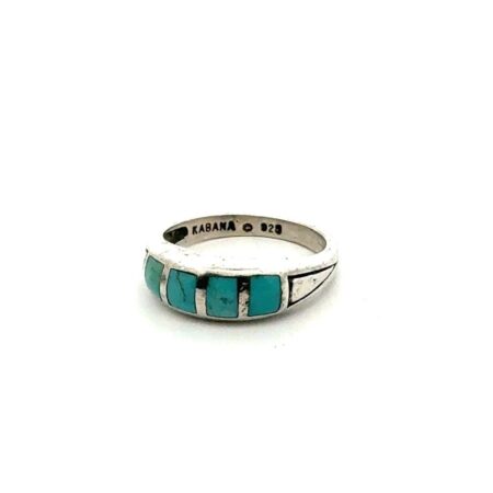 .925 Sterling Silver Turquoise Inlay Dome Ring Signed Kabana Size - 7, 4.0g