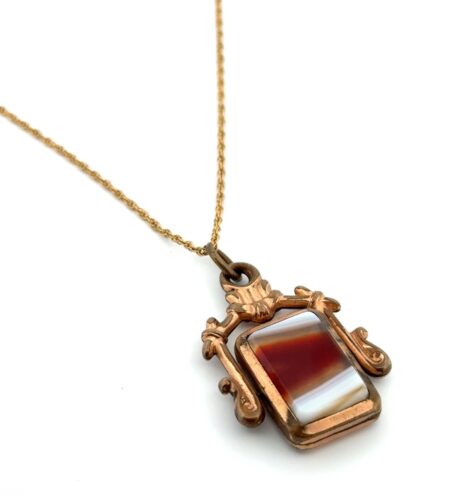 18” 1/20 14k Gold Filled Banded Agate & Onyx Spinner Pendant Rope Chain Necklace