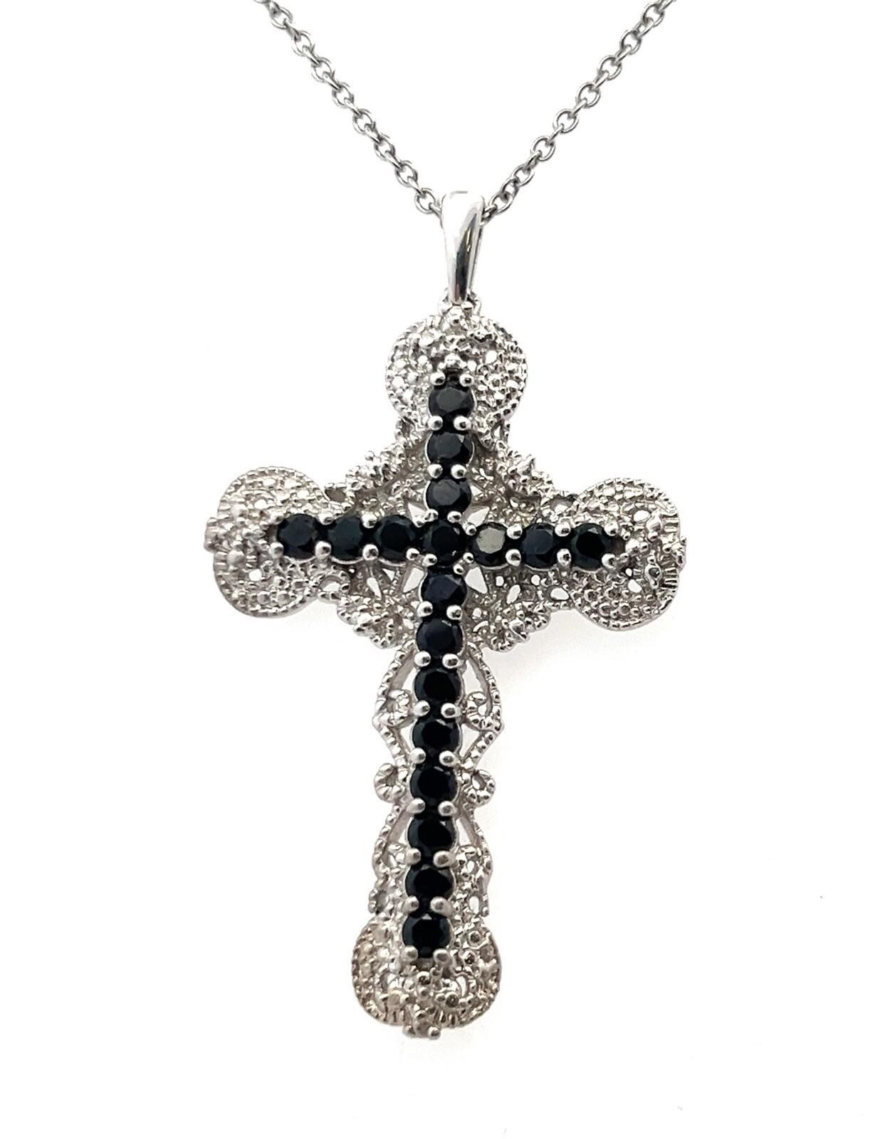 20” STS Karis 925 Black Onyx Filigree Cross Pendant on St.Steel Rolo Chain 10.8g - Image 3