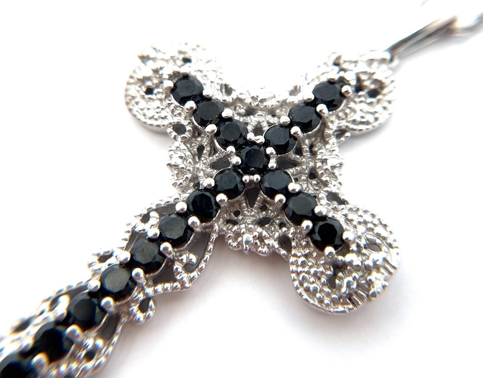 20” STS Karis 925 Black Onyx Filigree Cross Pendant on St.Steel Rolo Chain 10.8g - Image 4
