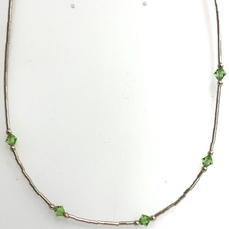 15” Liquid Silver & Crystal Necklace 3.3 Grams